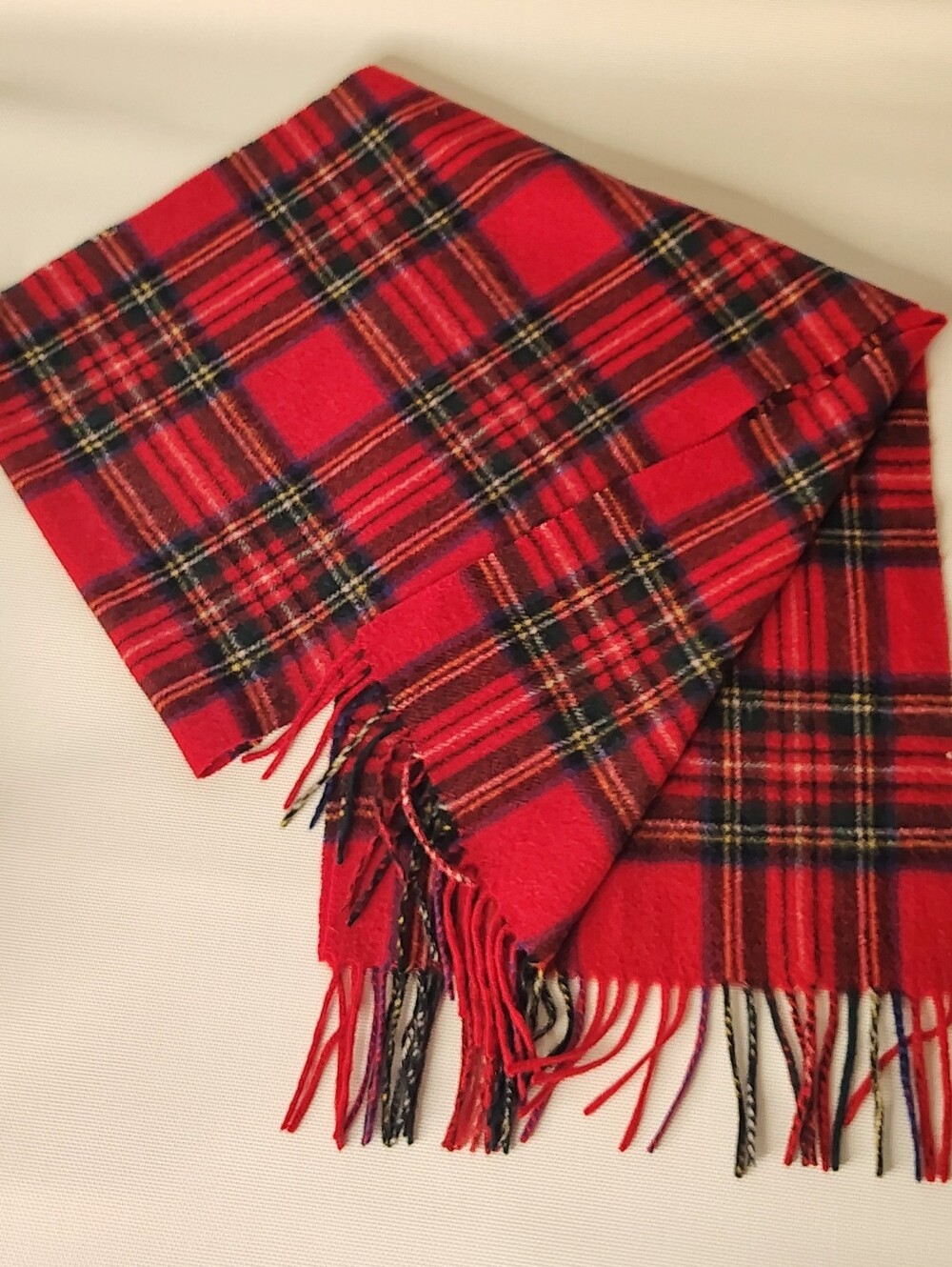 Cashmere Wool Red Tartan Plaid Men's Fringe Scarf